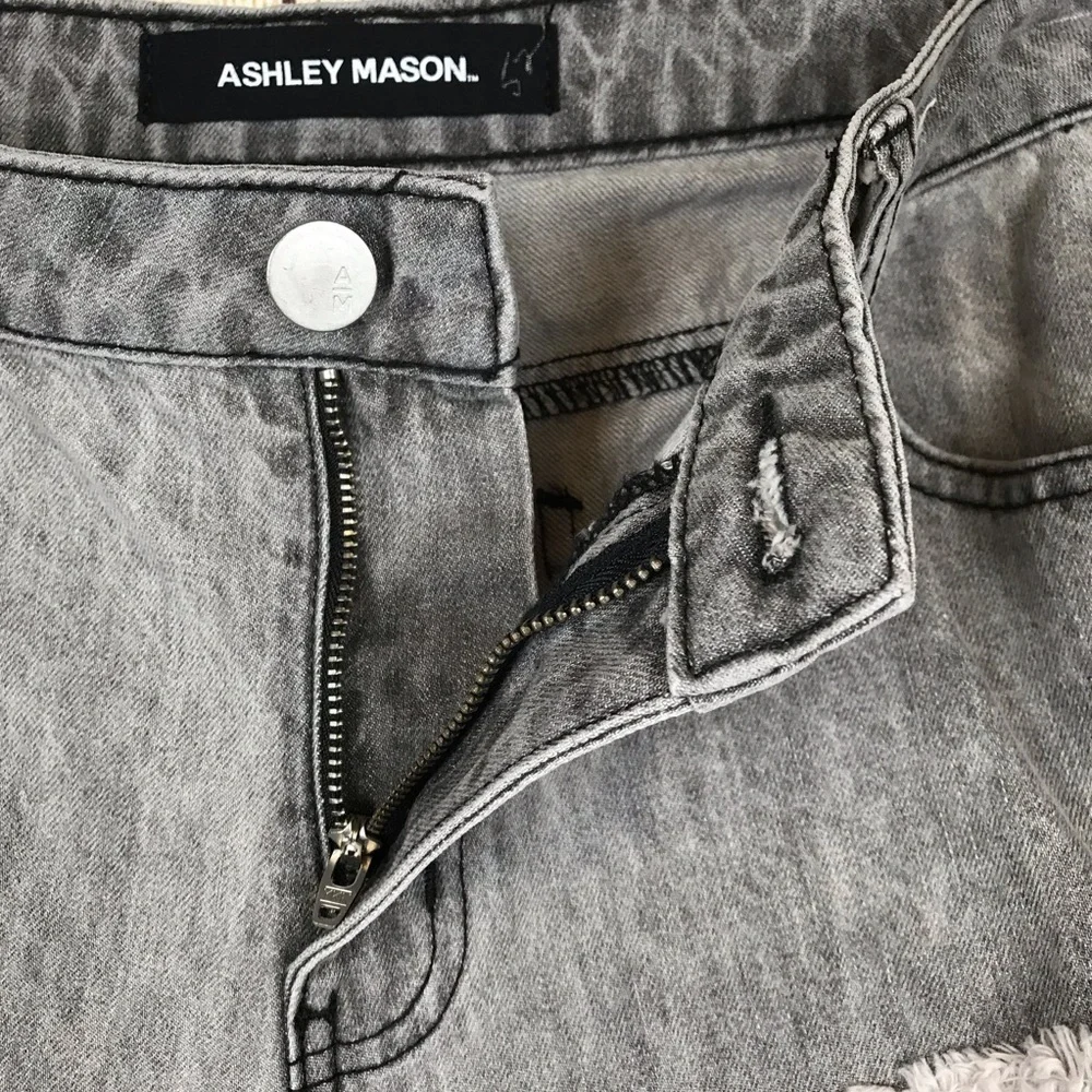 Ashley‎ Mason Distressed Boyfriend Jeans Ripped Grey Denim 30 Grunge Punk Edgy